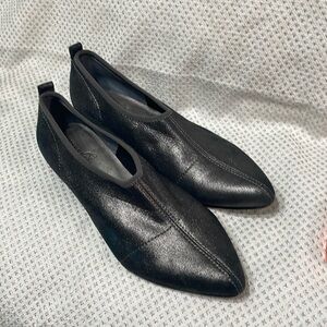 Naked Feet pull on loafers gun metal metallic color. Rubbed areas on one shoe.
